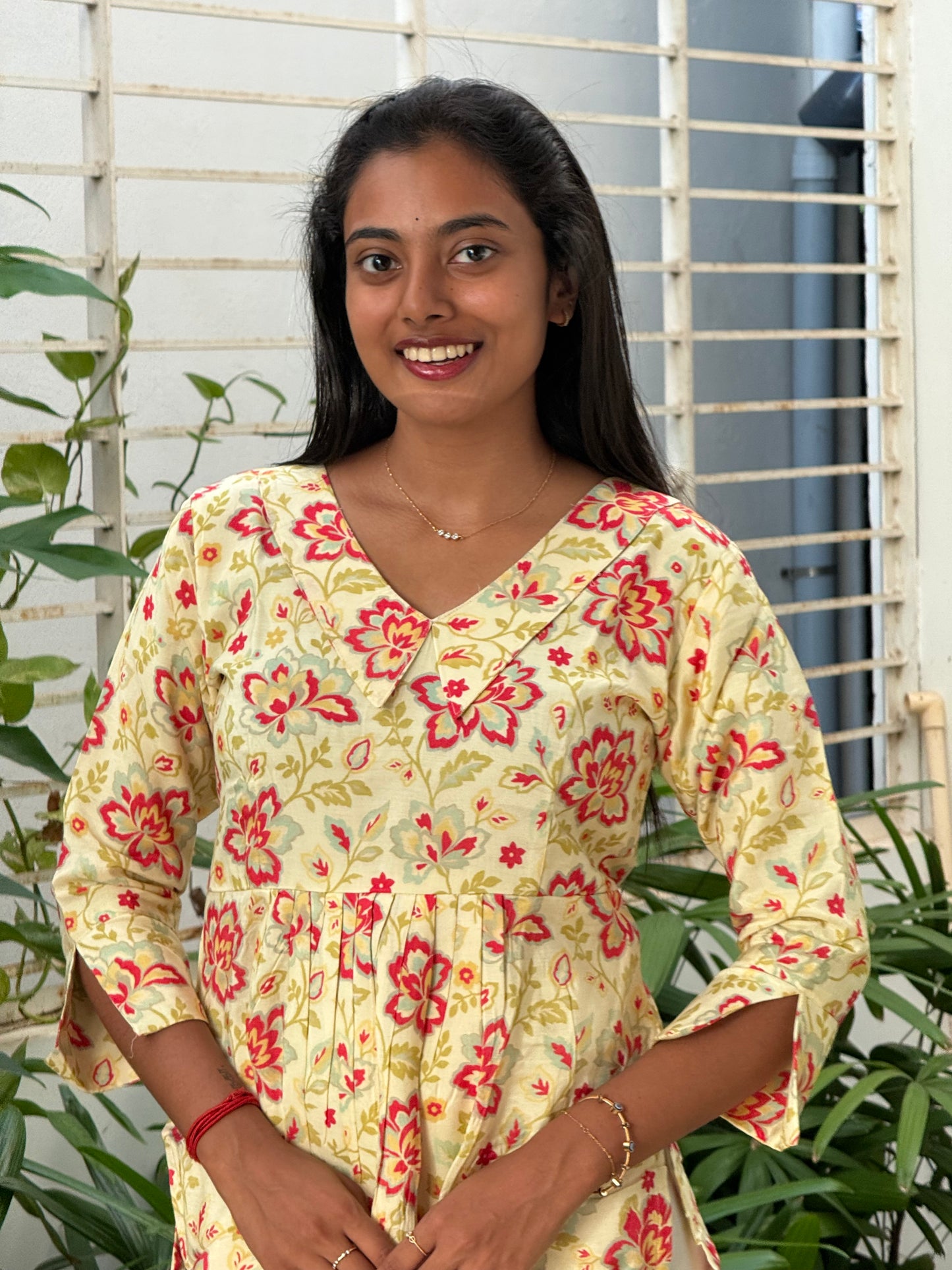 Beige Mehandi floral Kurti