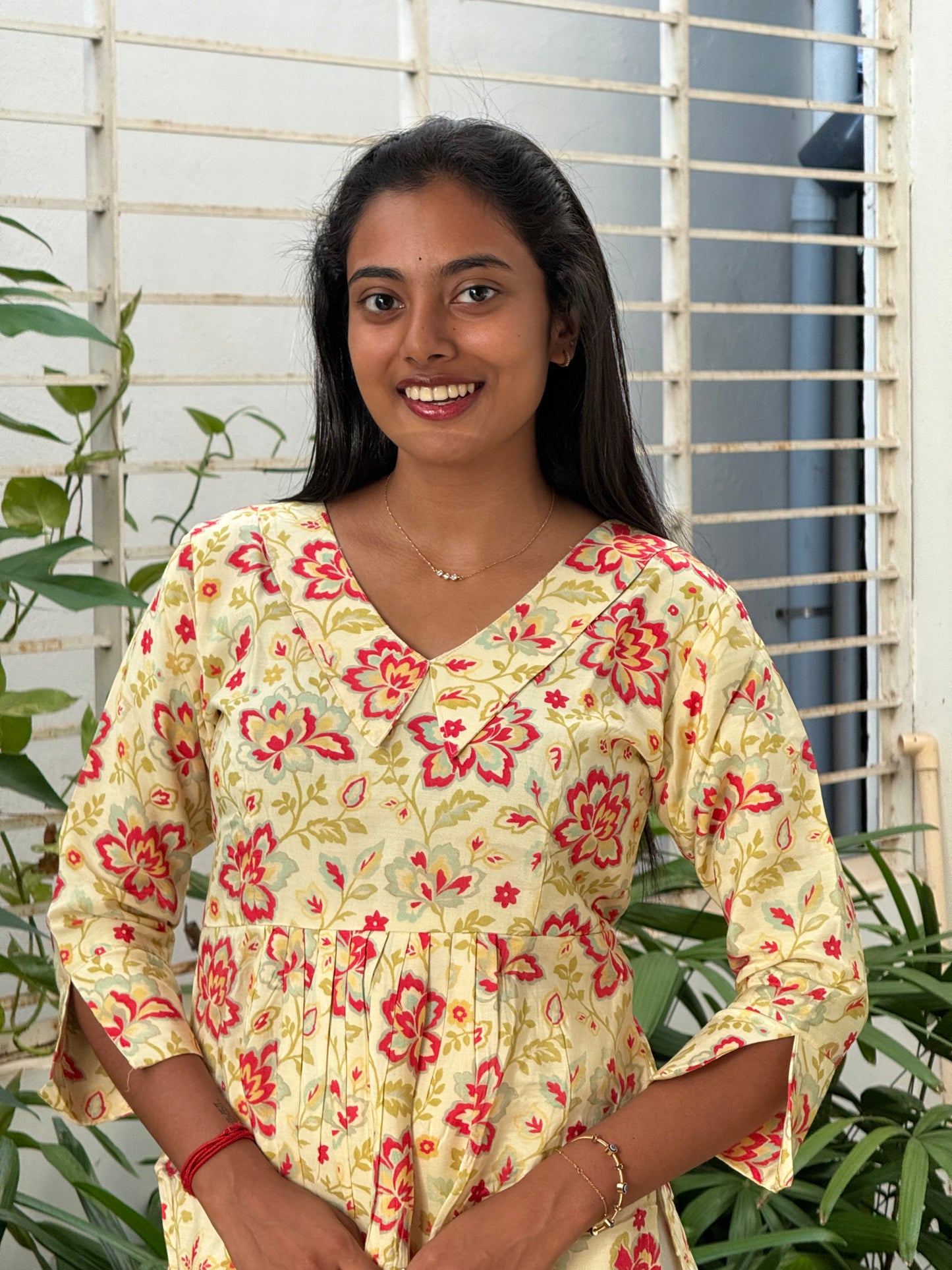 Beige Mehandi floral Kurti