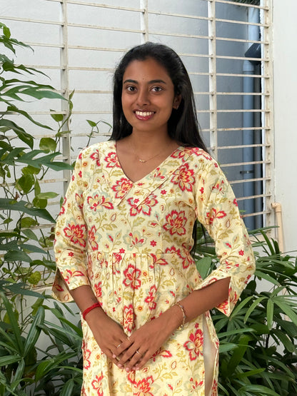 Beige Mehandi floral Kurti