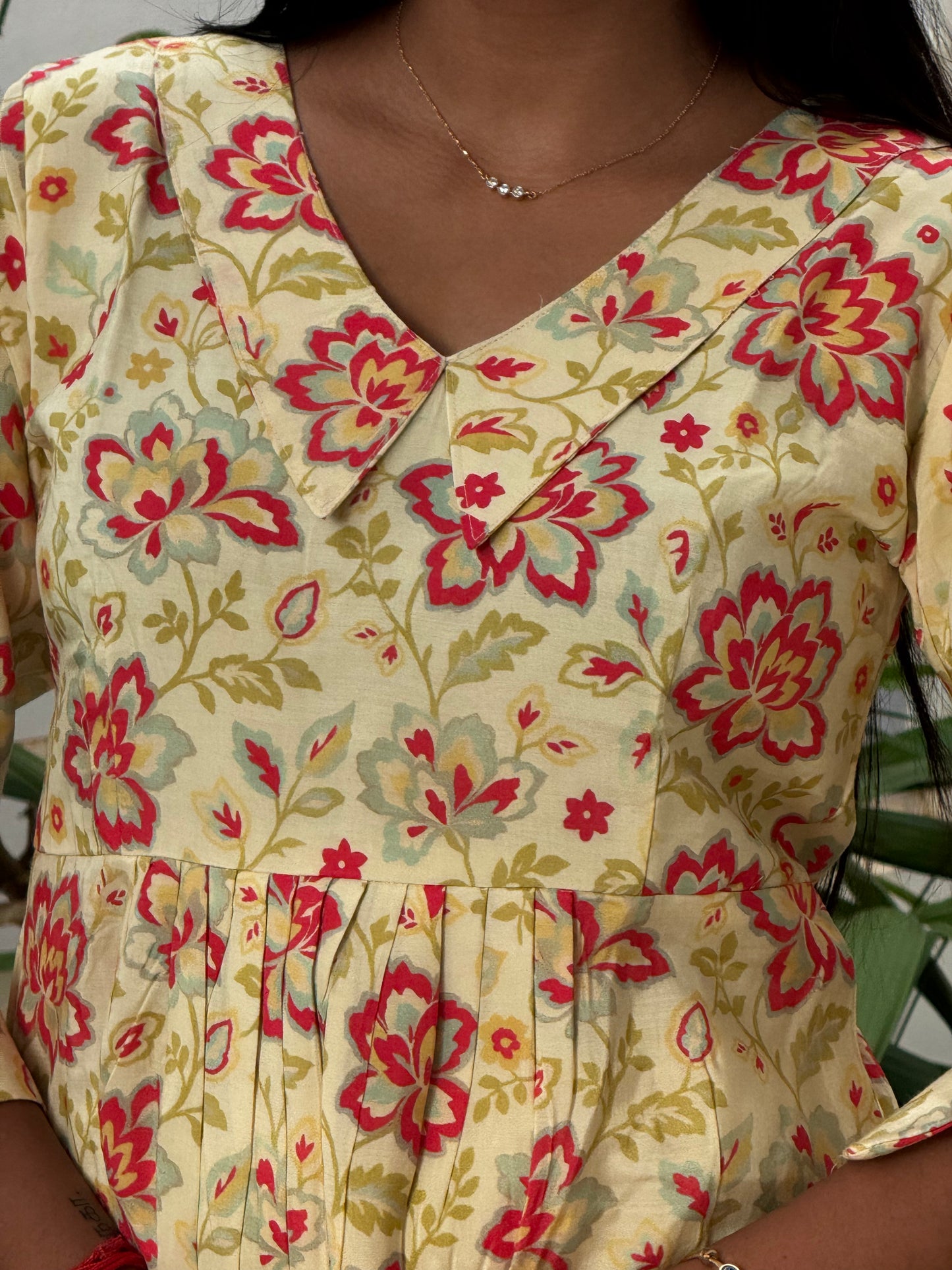 Beige Mehandi floral Kurti