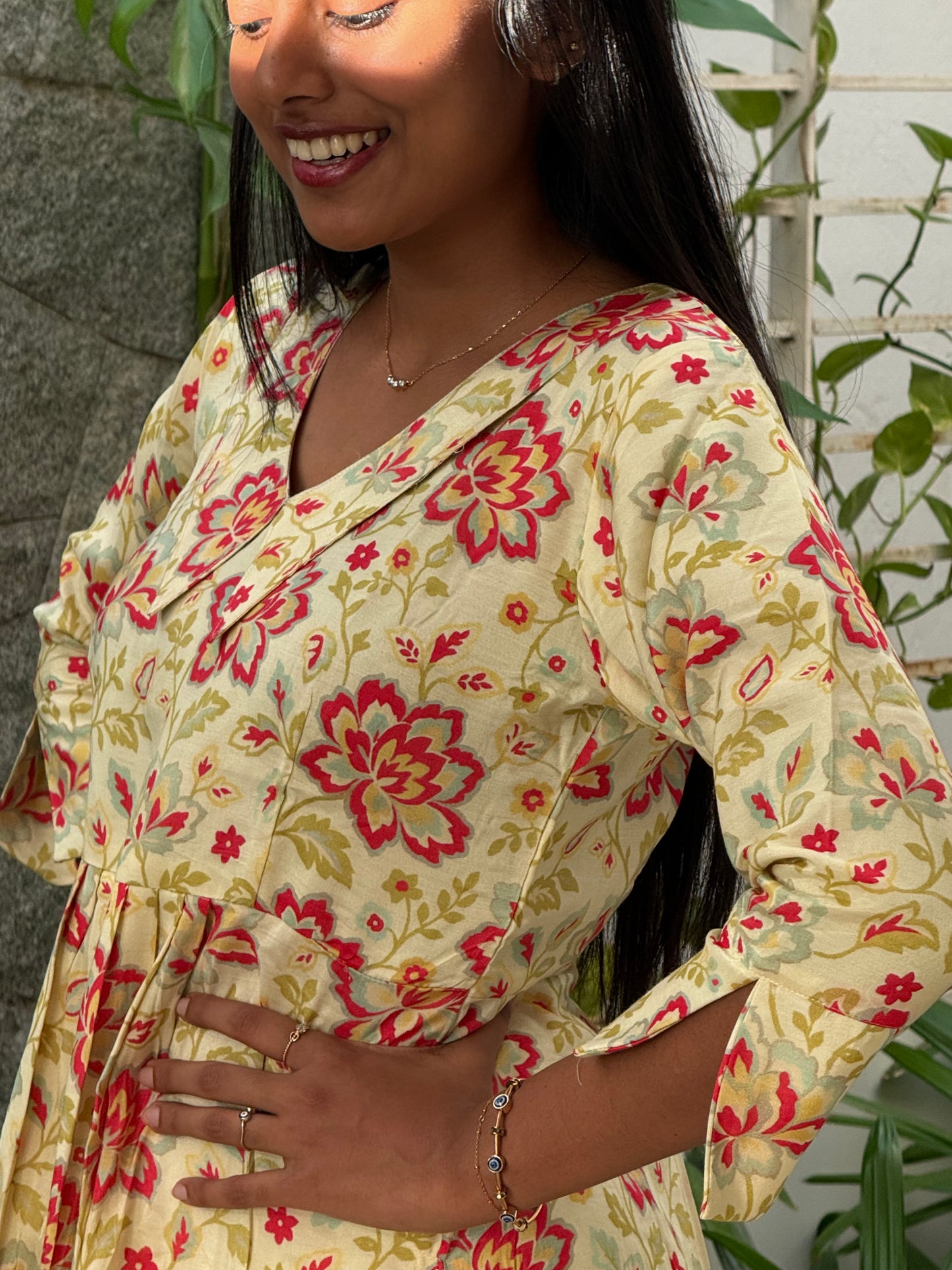 Beige Mehandi floral Kurti