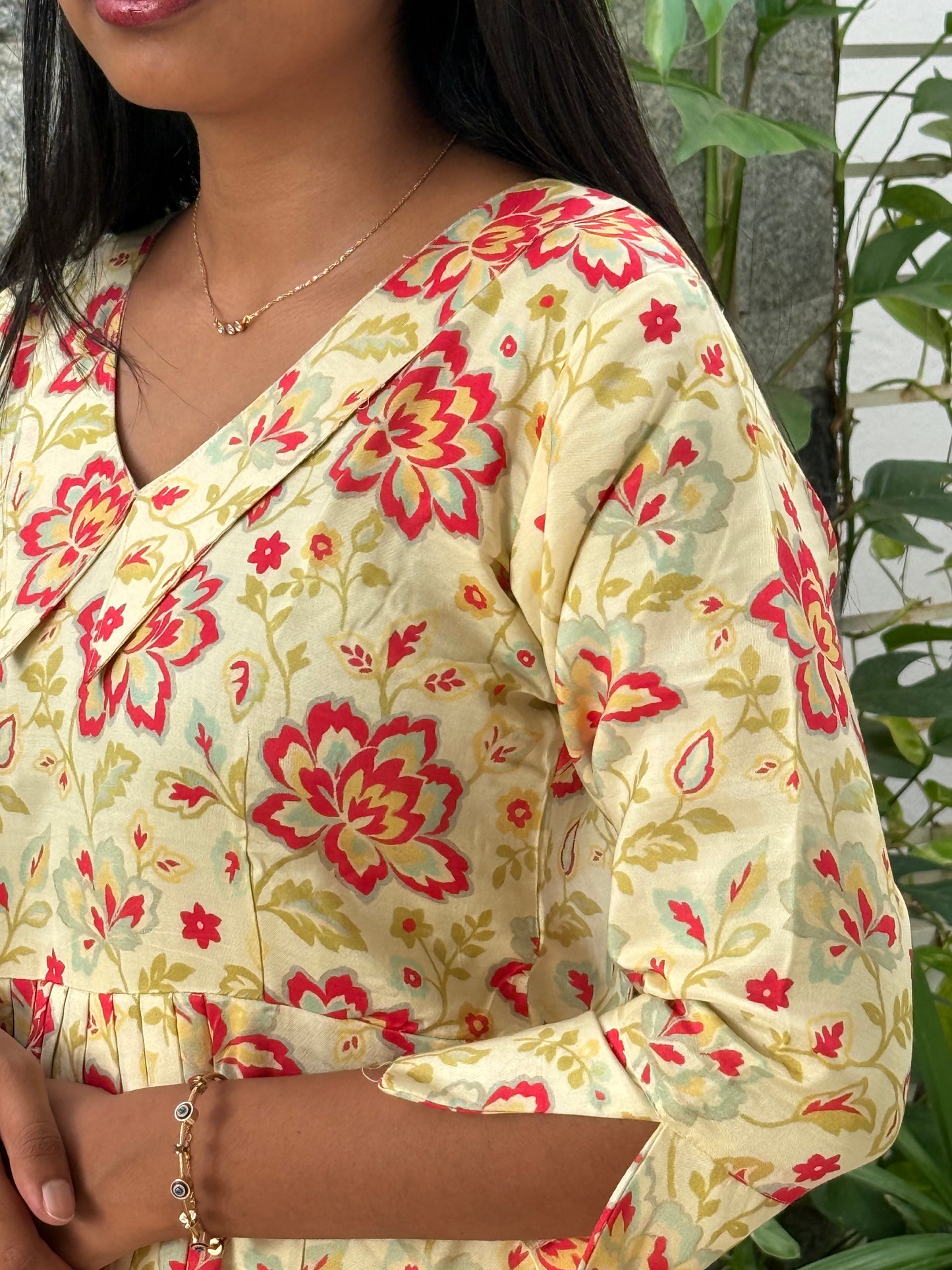 Beige Mehandi floral Kurti