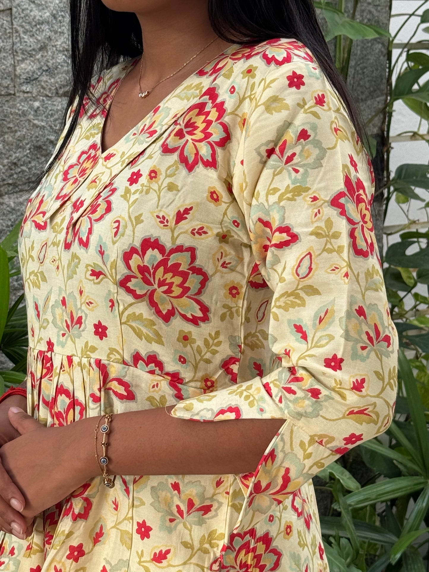 Beige Mehandi floral Kurti