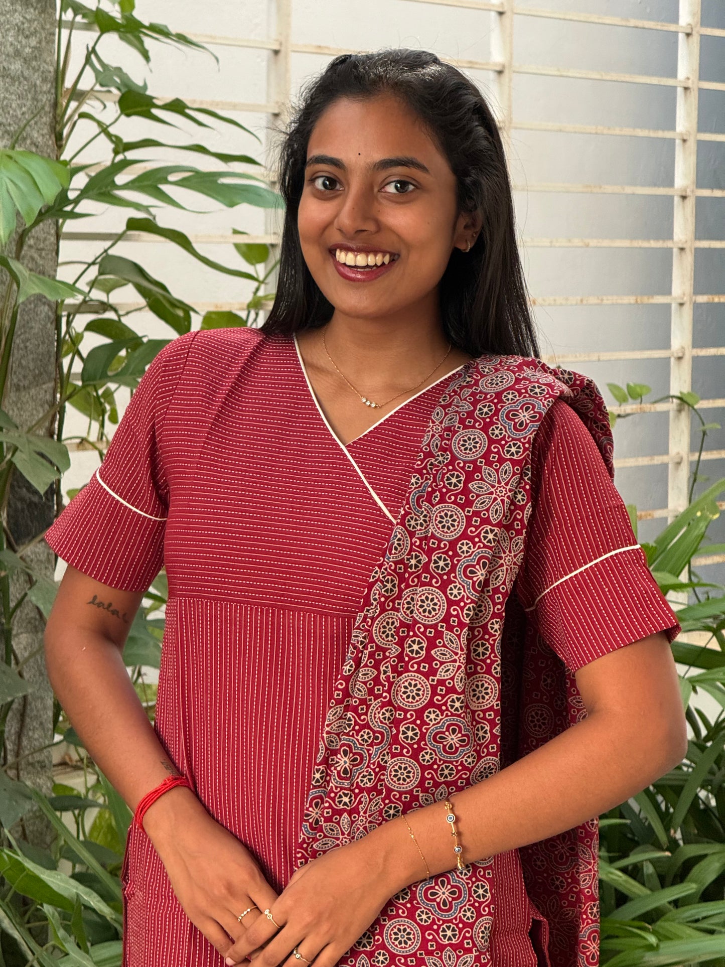 Maroon Angrakha Kurti set