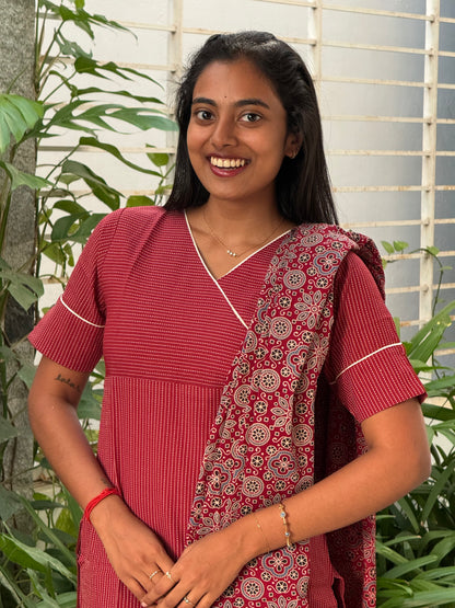 Maroon Angrakha Kurti set
