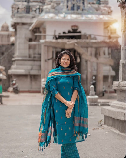 Jamdani Blue green suit set