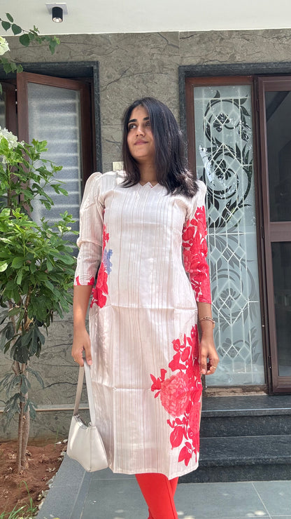 IVORY FLORAL TUSSAR SILK KURTI