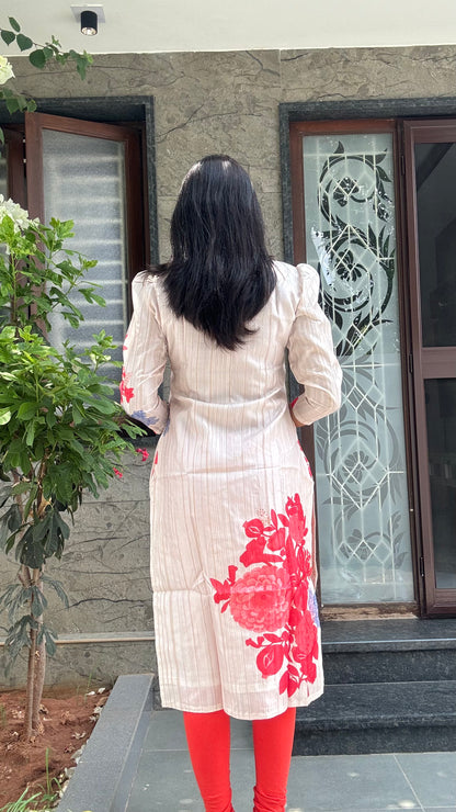 IVORY FLORAL TUSSAR SILK KURTI