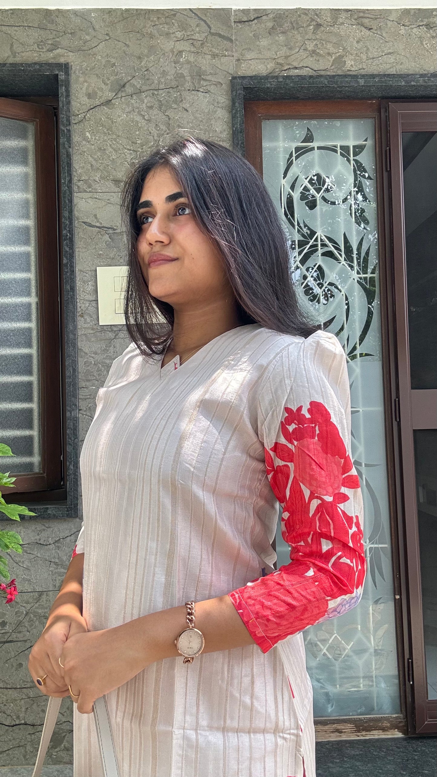IVORY FLORAL TUSSAR SILK KURTI