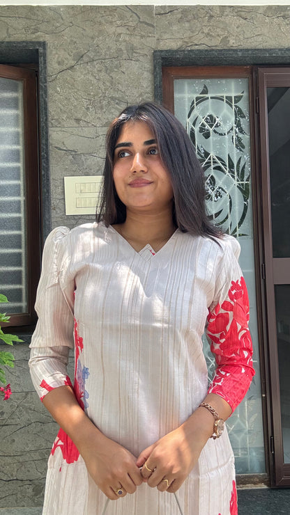 IVORY FLORAL TUSSAR SILK KURTI