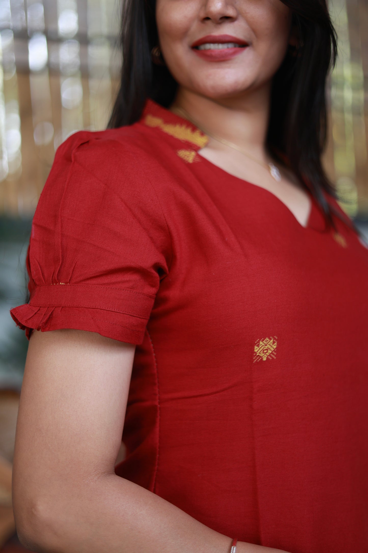 Handwoven Jamdani Co-Ord Set in Sunrise Red