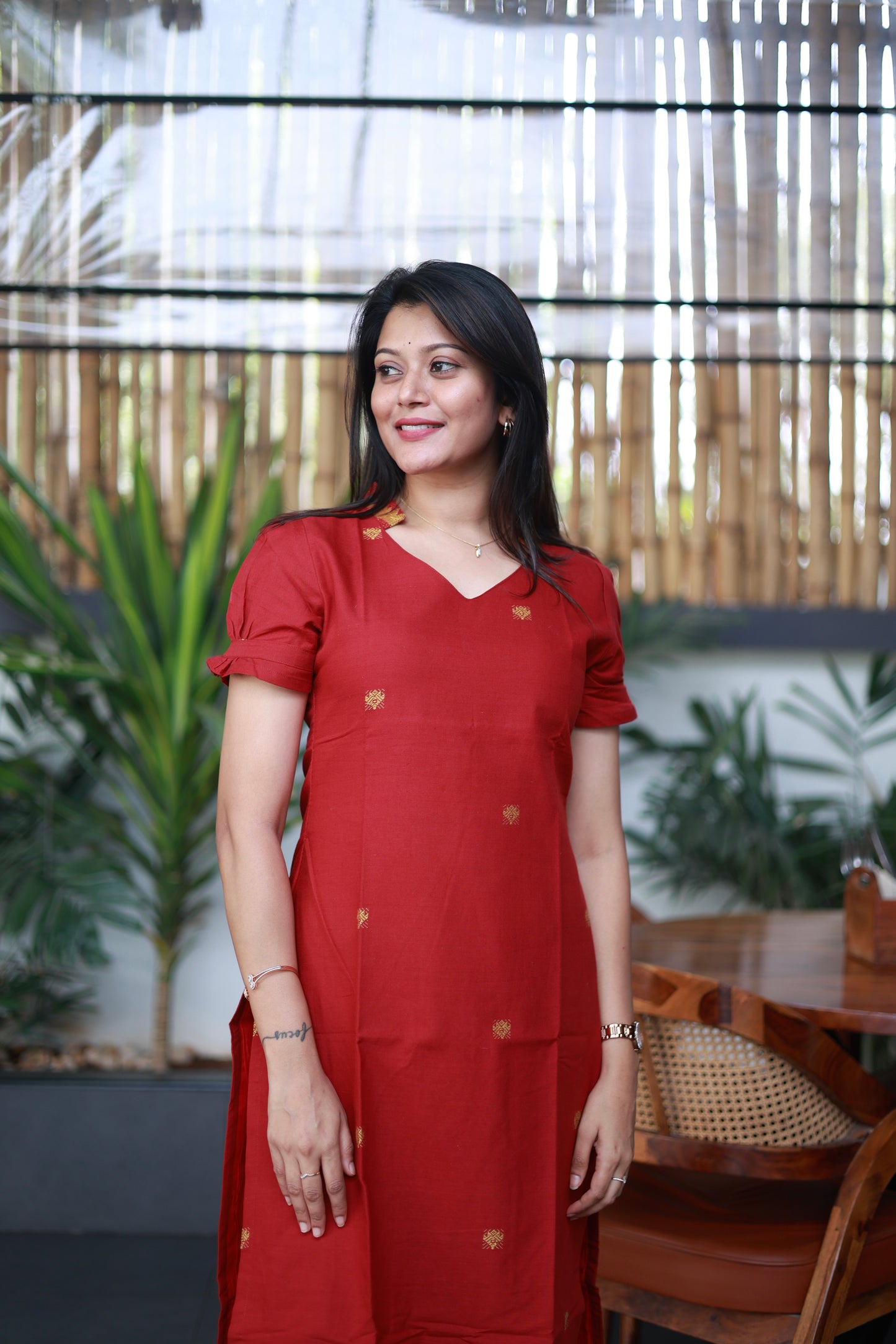 Handwoven Jamdani Co-Ord Set in Sunrise Red