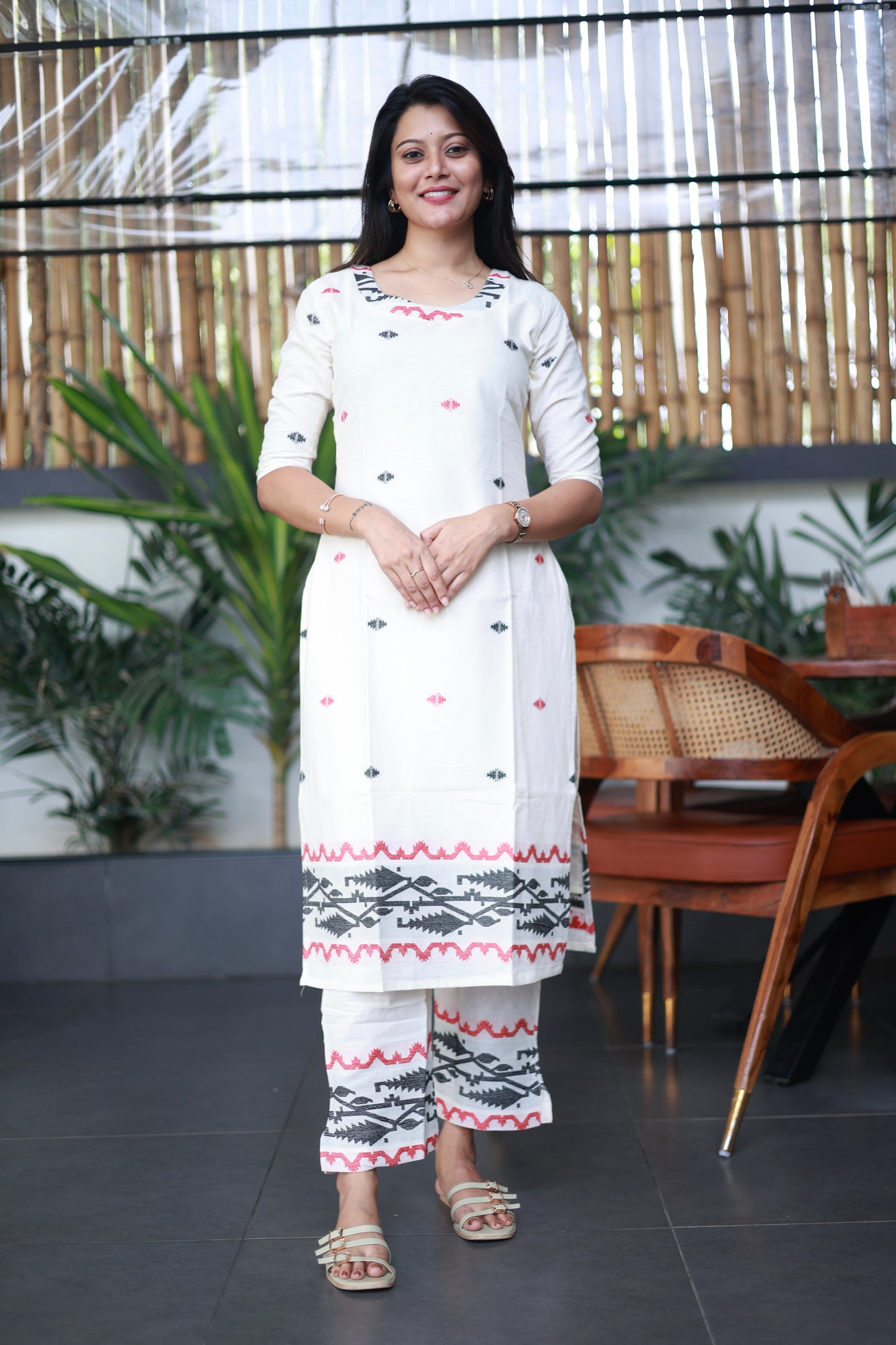 Handwoven Jamdani Co-Ord Set in Milky White