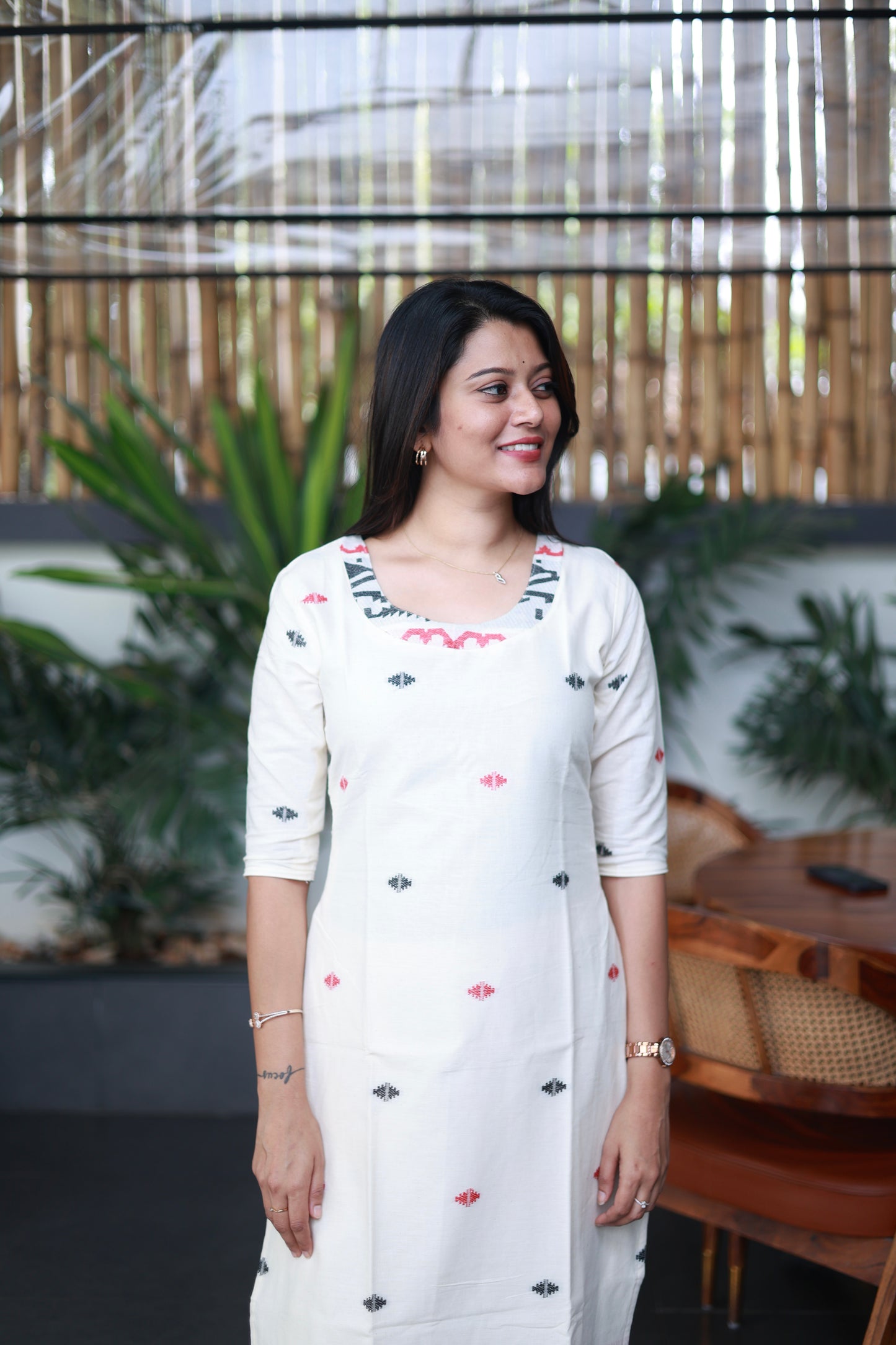 Handwoven Jamdani Co-Ord Set in Milky White