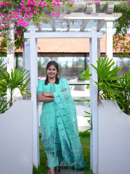 Turquoise Green Jamdani Suit Set – Series 3