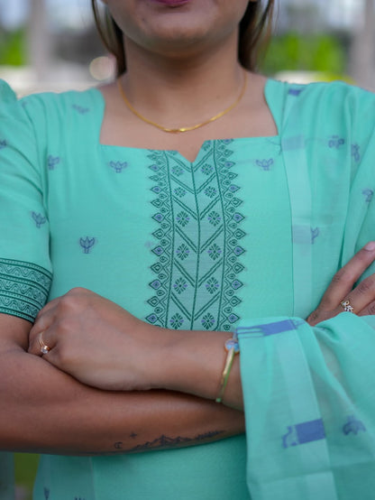 Turquoise Green Jamdani Suit Set – Series 3