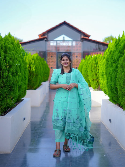 Turquoise Green Jamdani Suit Set – Series 3