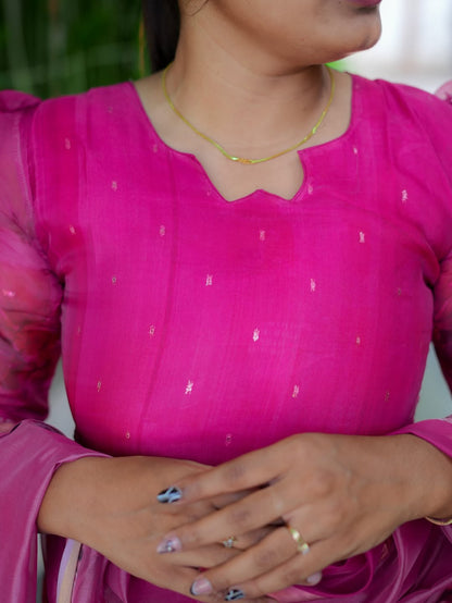 Magenta Magic Tabby Silk Kurti & Dupatta Set