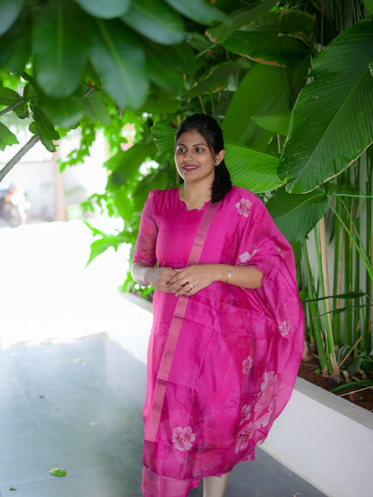 Magenta Magic Tabby Silk Kurti & Dupatta Set