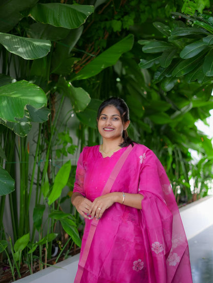 Magenta Magic Tabby Silk Kurti & Dupatta Set