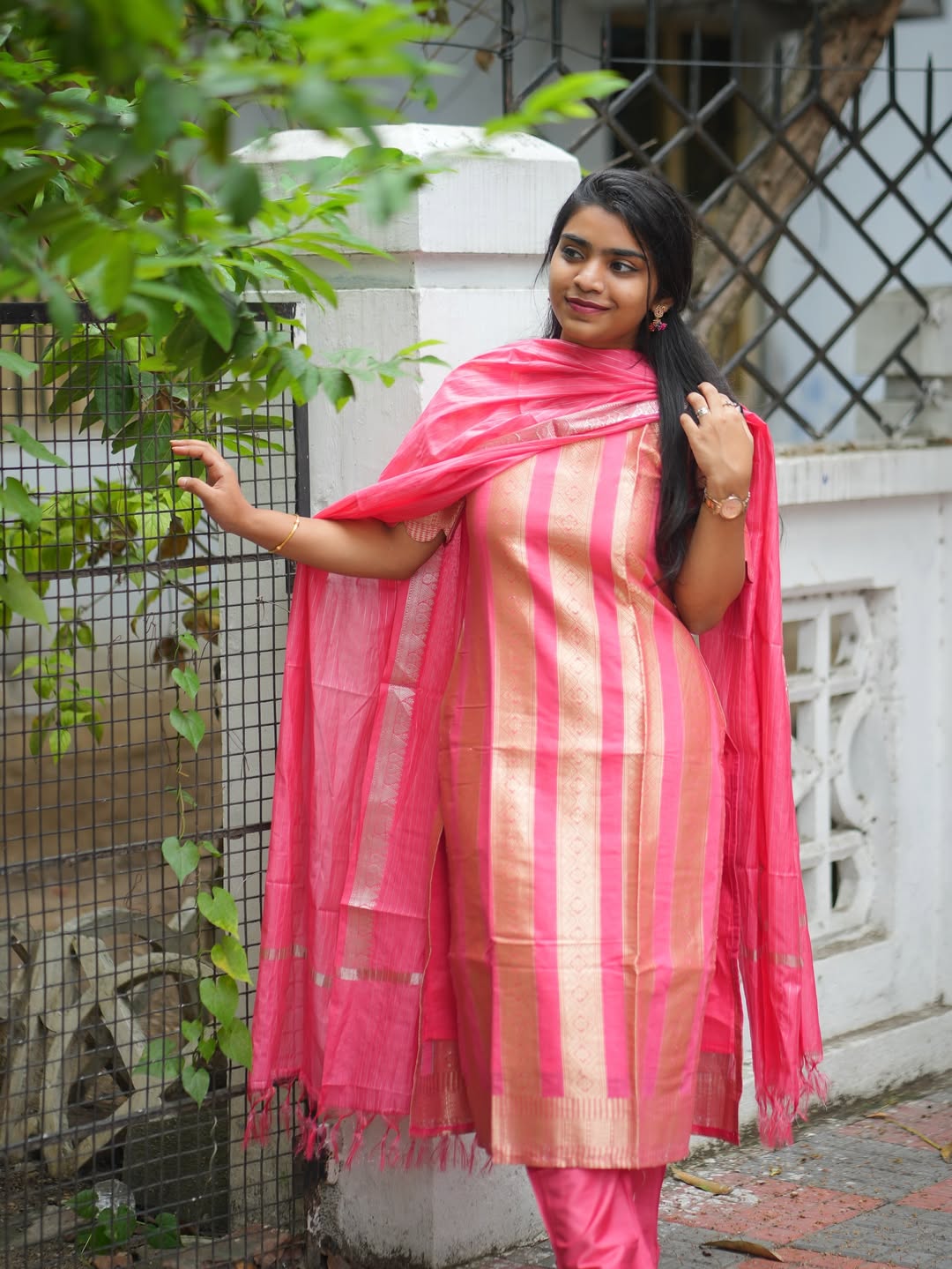 Peach Burst – Banarasi Katan Silk 3-Piece Set
