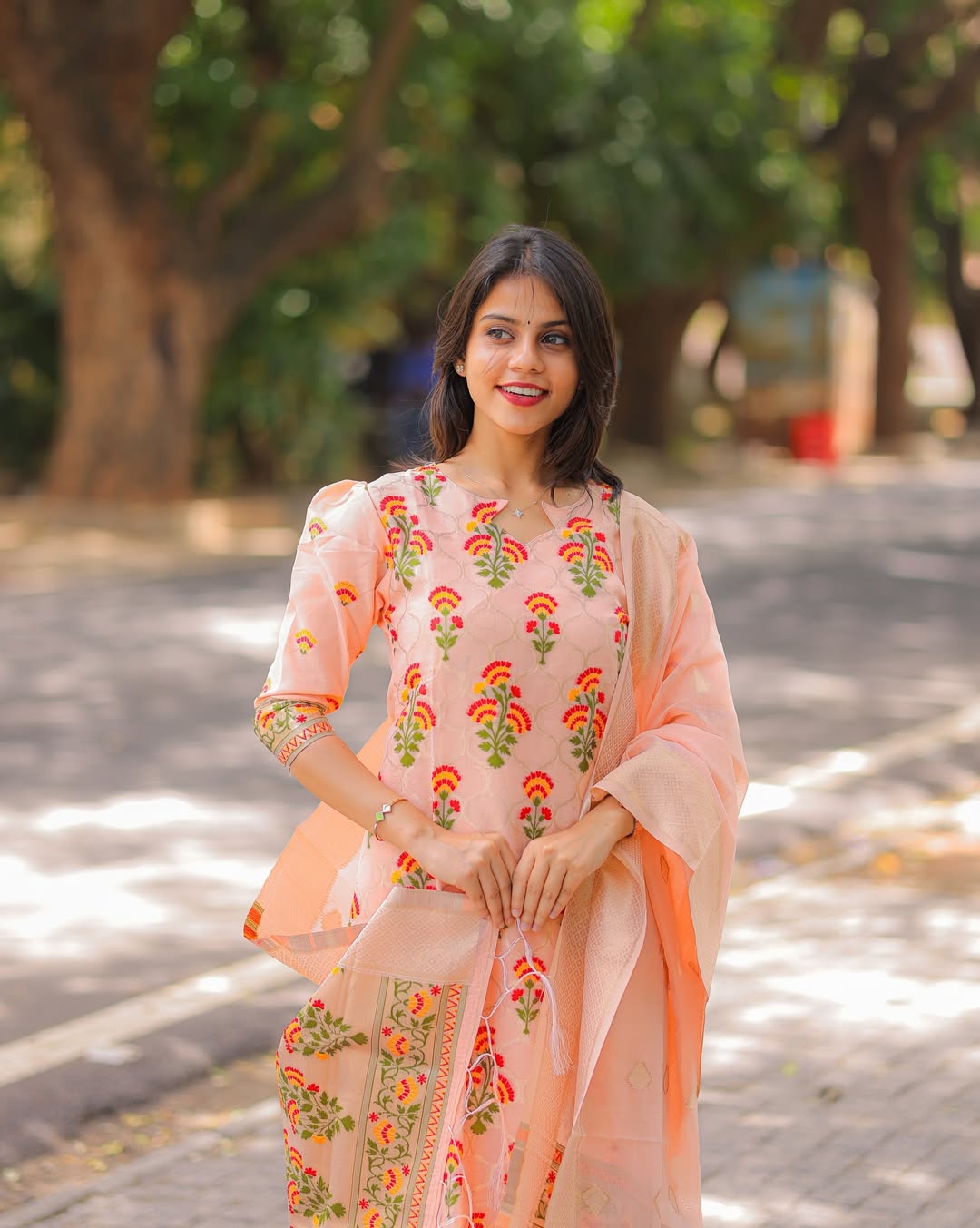 Peachy Ethnic Banarasi Silk Kurti