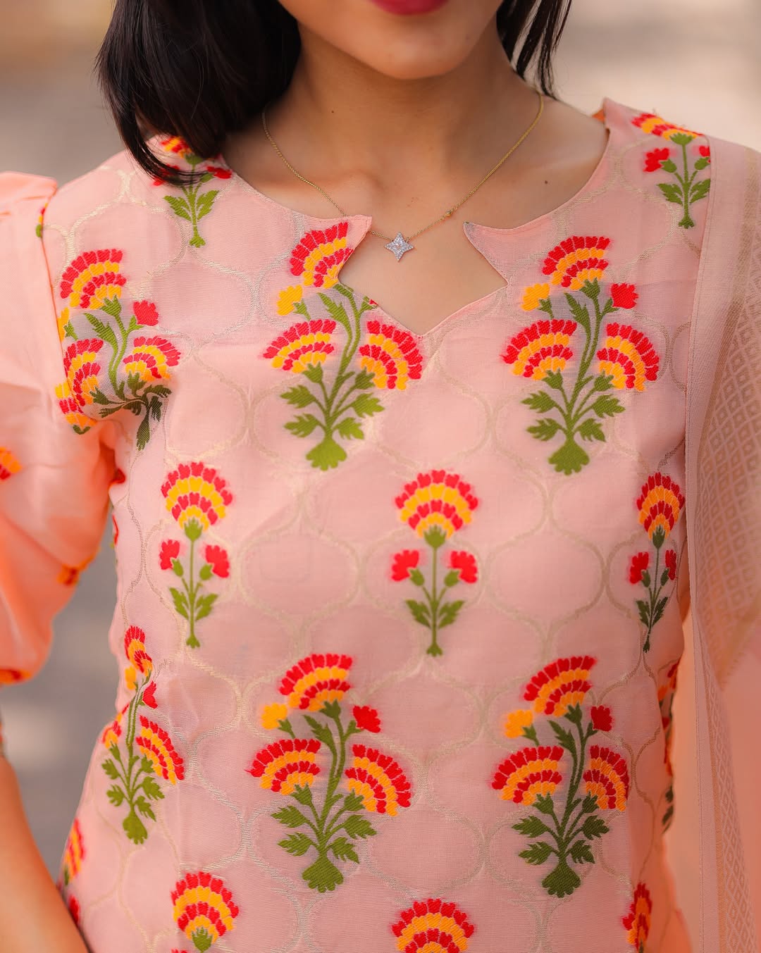 Peachy Ethnic Banarasi Silk Kurti