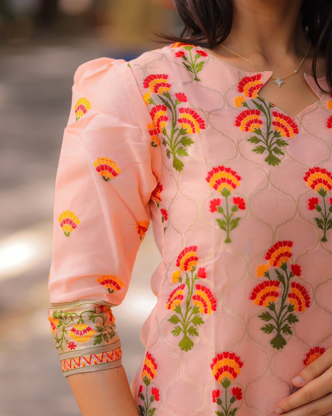 Peachy Ethnic Banarasi Silk Kurti