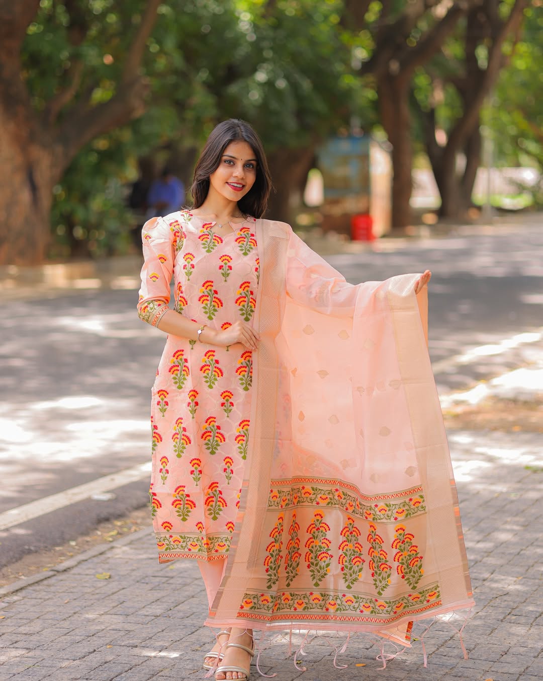 Peachy Ethnic Banarasi Silk Kurti