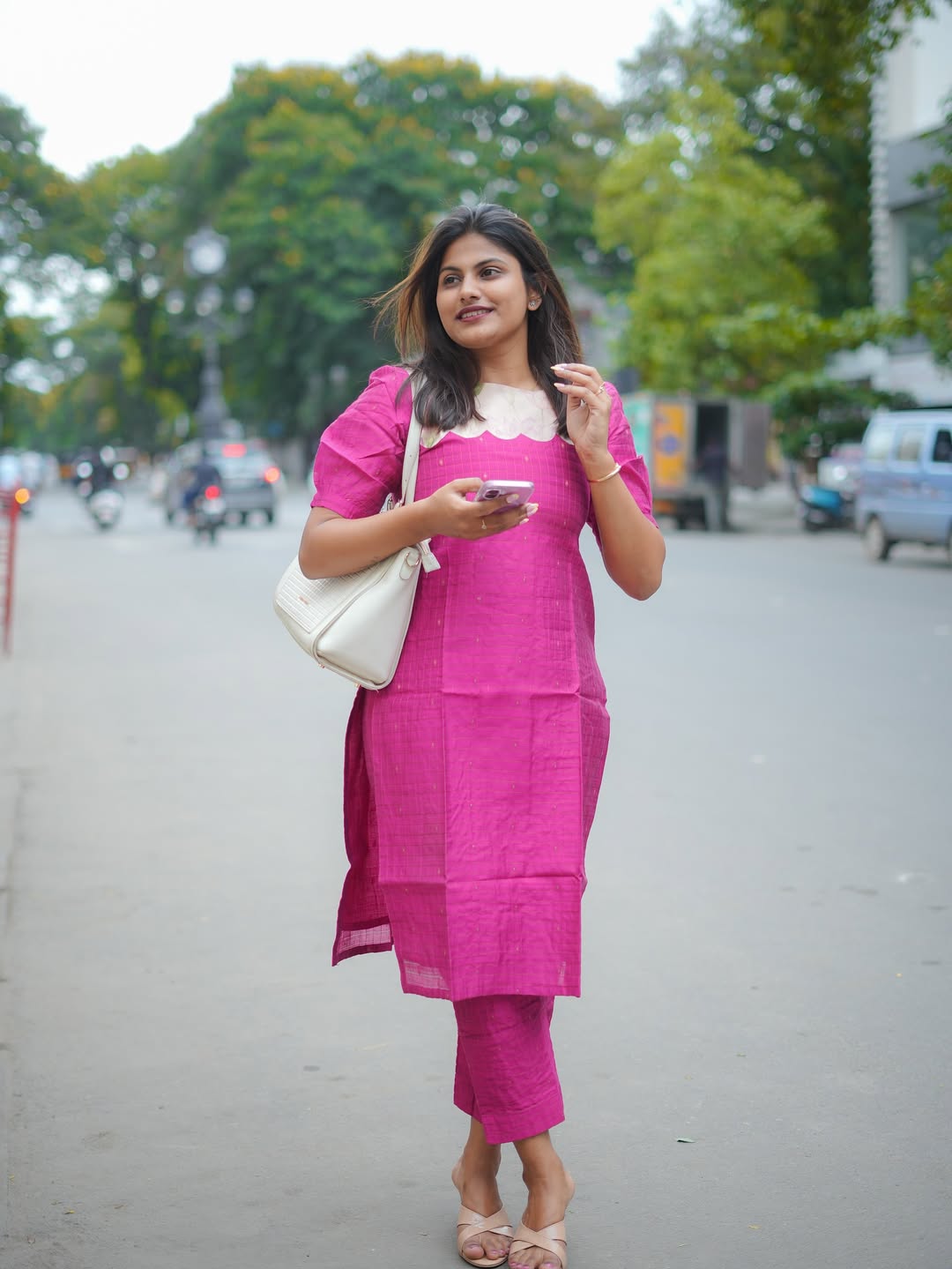 Rani Pink Raw Silk Checkered Co-Ord Set