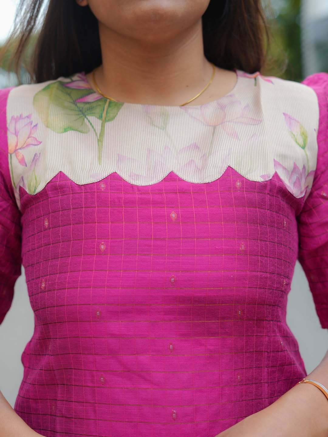 Rani Pink Raw Silk Checkered Co-Ord Set
