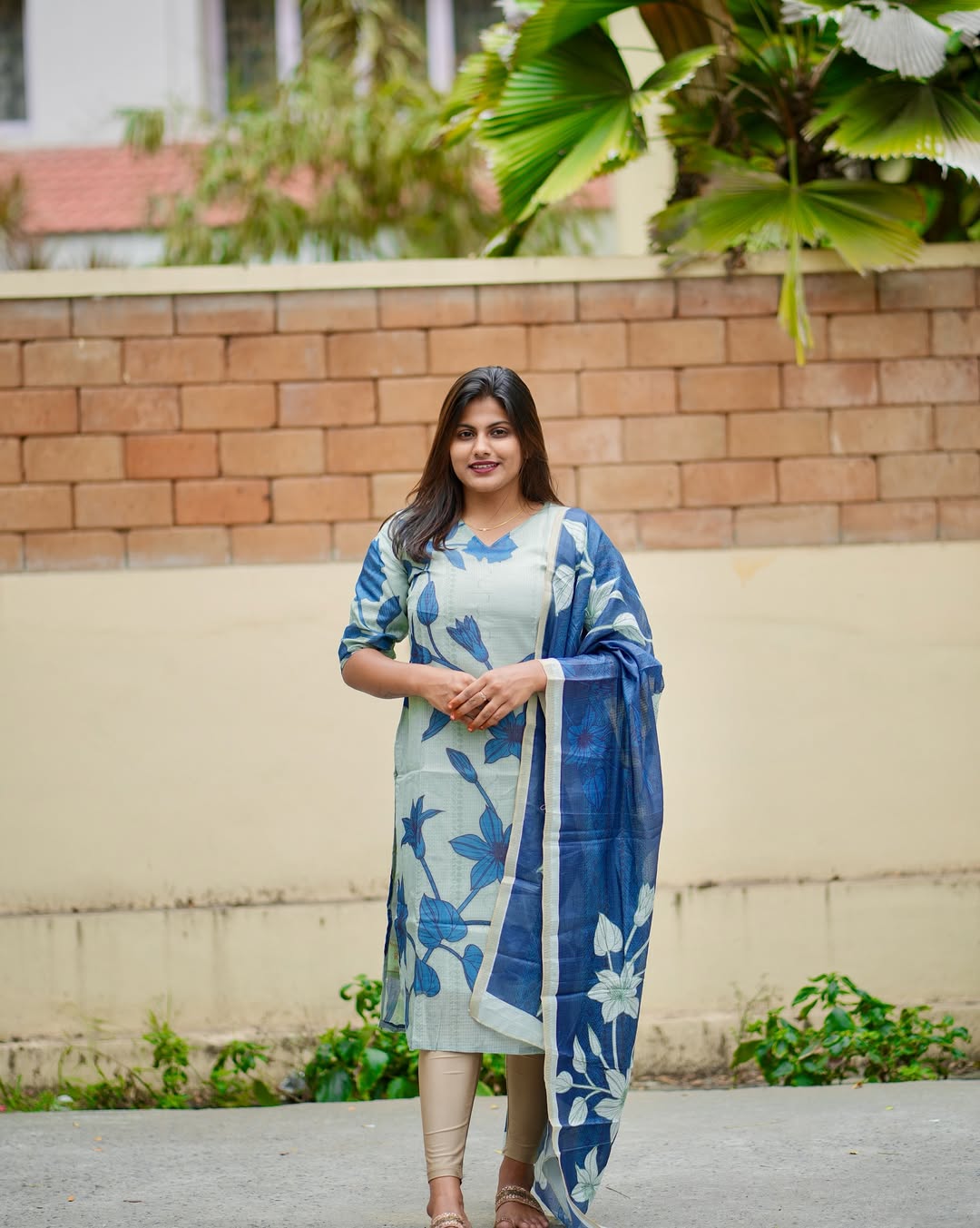 Teal Princess Kota Cotton Kurti & Dupatta Set