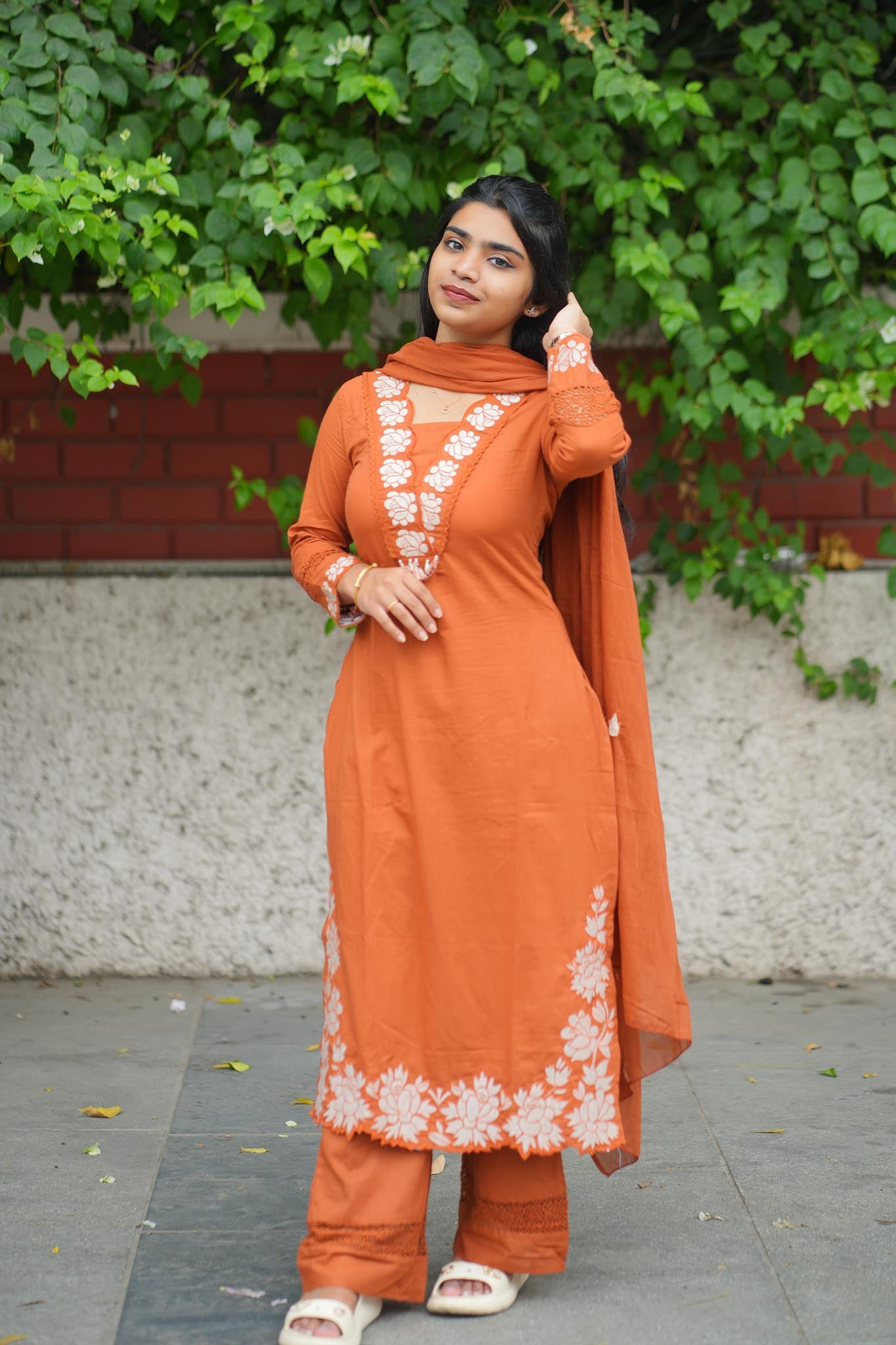 Rustic Charm Cotton Kurti Pant Dupatta Set – Fully Embroidered Ethnic Wear