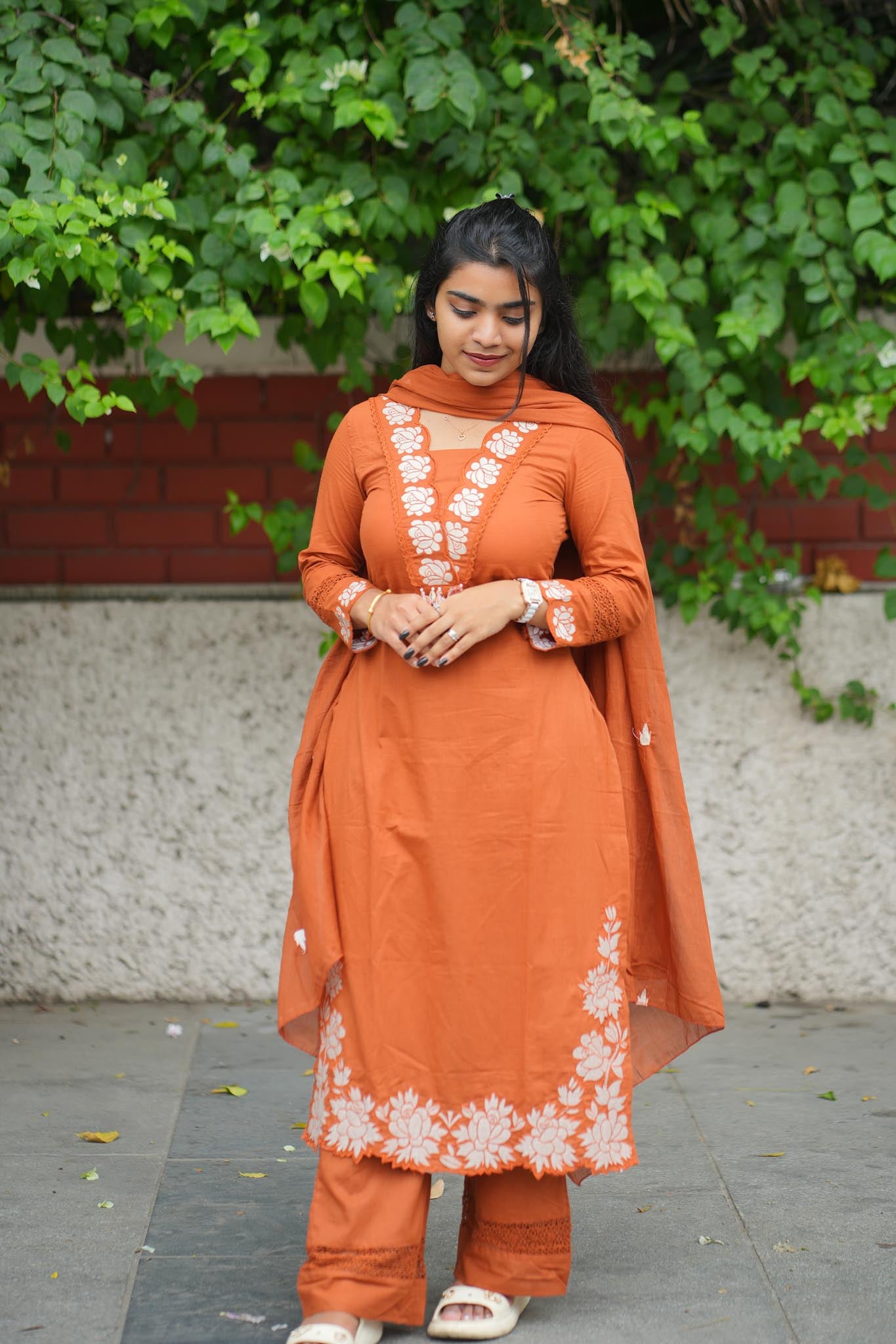 Rustic Charm Cotton Kurti Pant Dupatta Set – Fully Embroidered Ethnic Wear