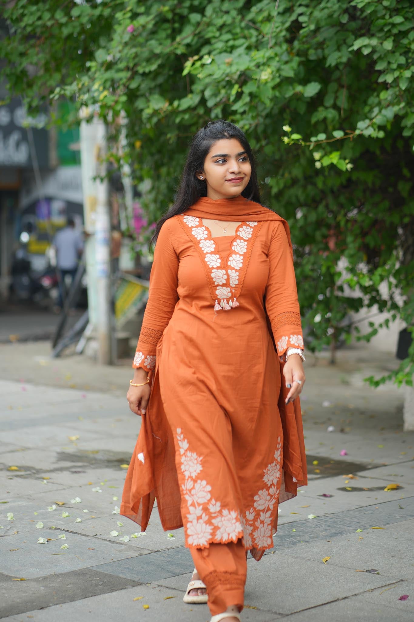 Rustic Charm Cotton Kurti Pant Dupatta Set – Fully Embroidered Ethnic Wear