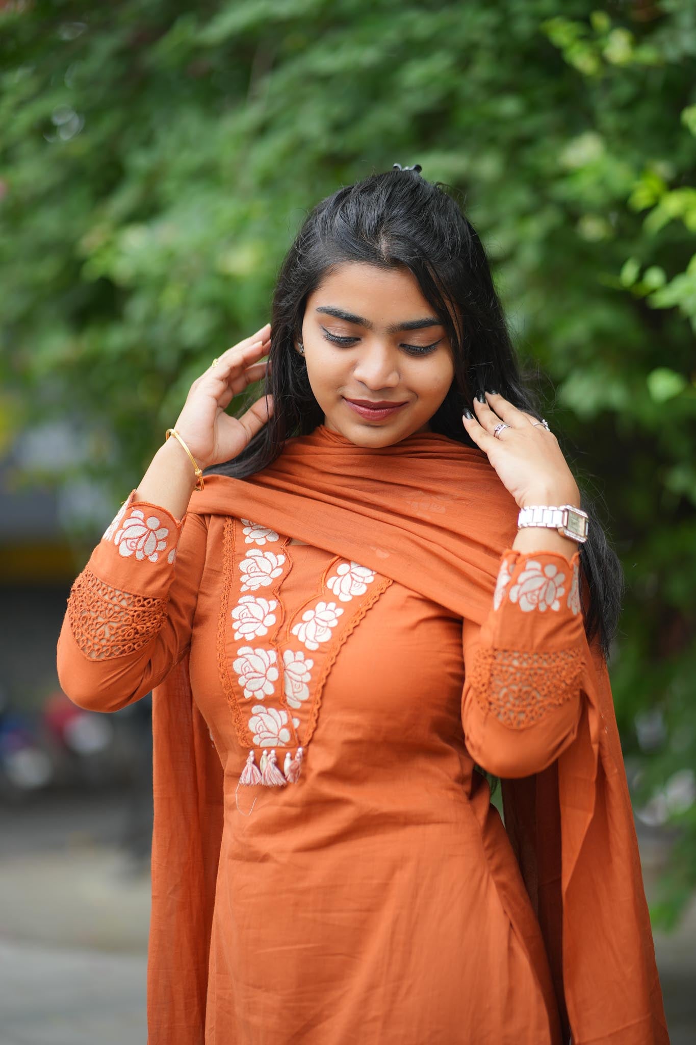 Rustic Charm Cotton Kurti Pant Dupatta Set – Fully Embroidered Ethnic Wear