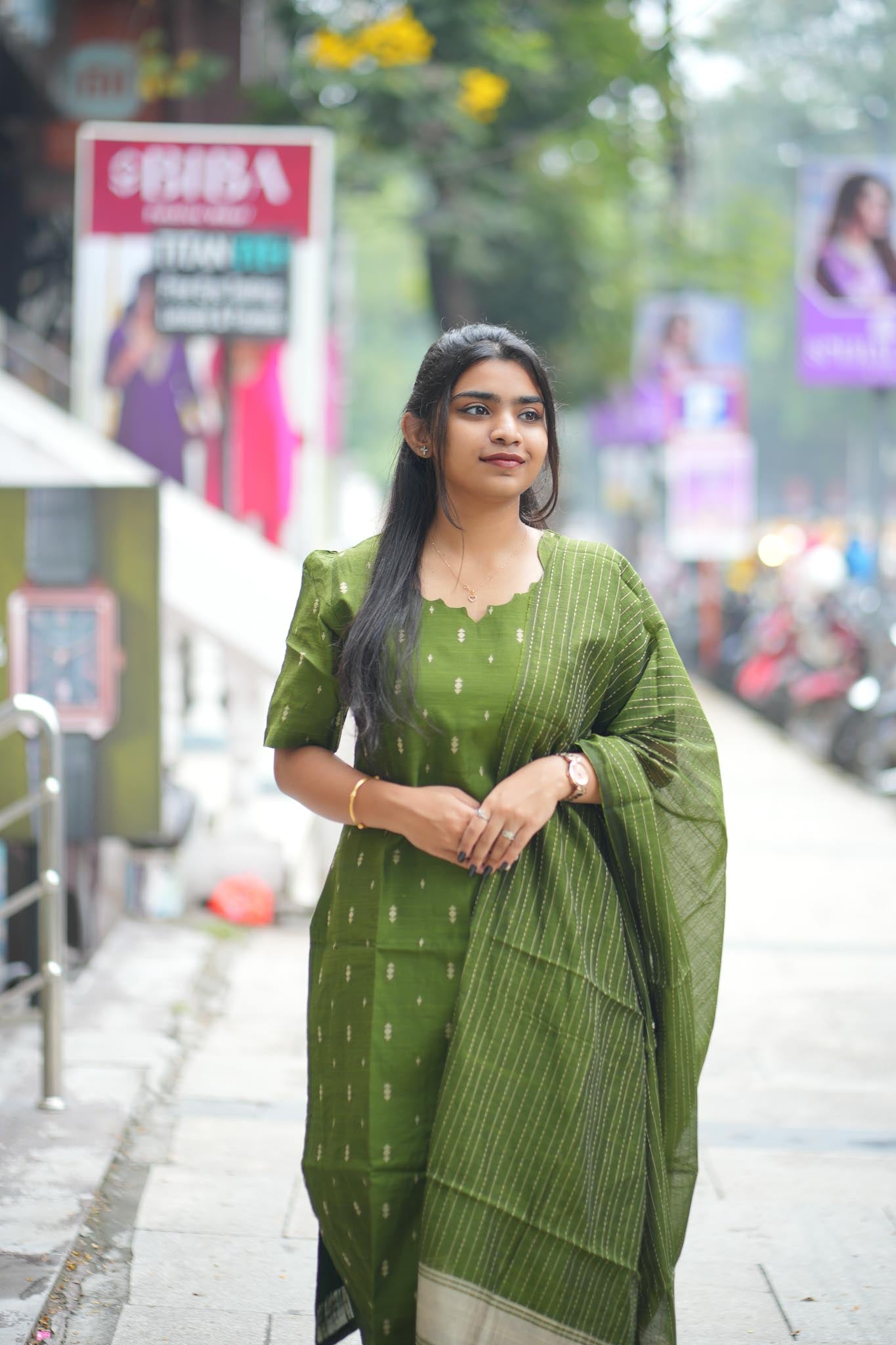 Olive Luxury Raw Silk Kurti Pant Dupatta Set – Minimal & Elegant