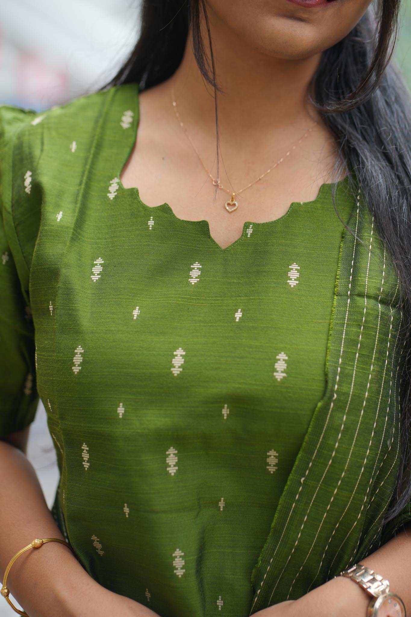 Olive Luxury Raw Silk Kurti Pant Dupatta Set – Minimal & Elegant