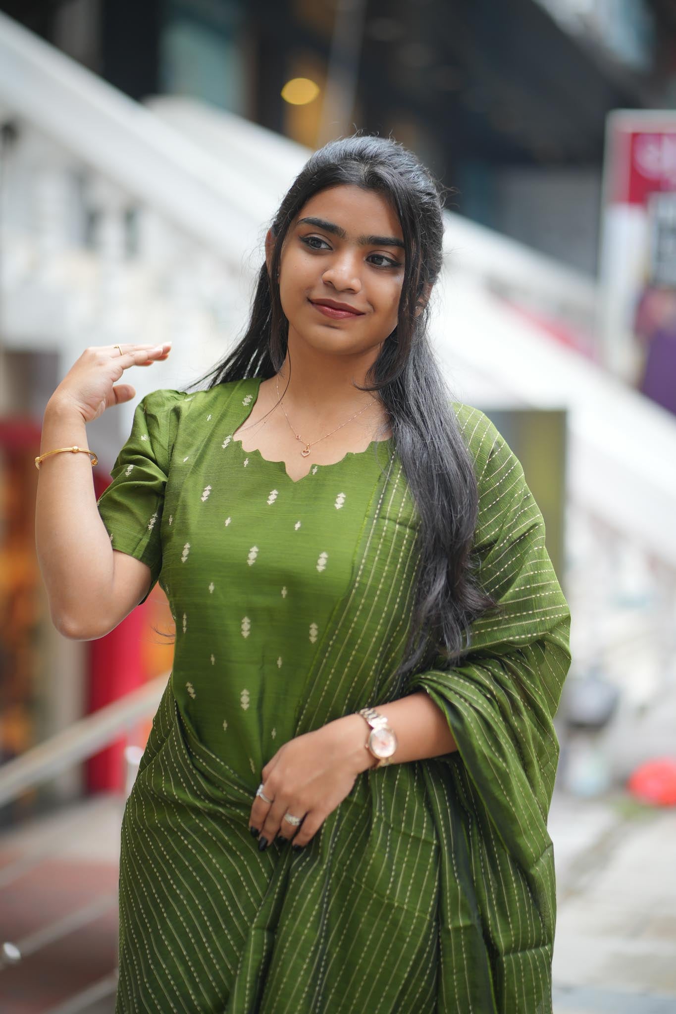 Olive Luxury Raw Silk Kurti Pant Dupatta Set – Minimal & Elegant