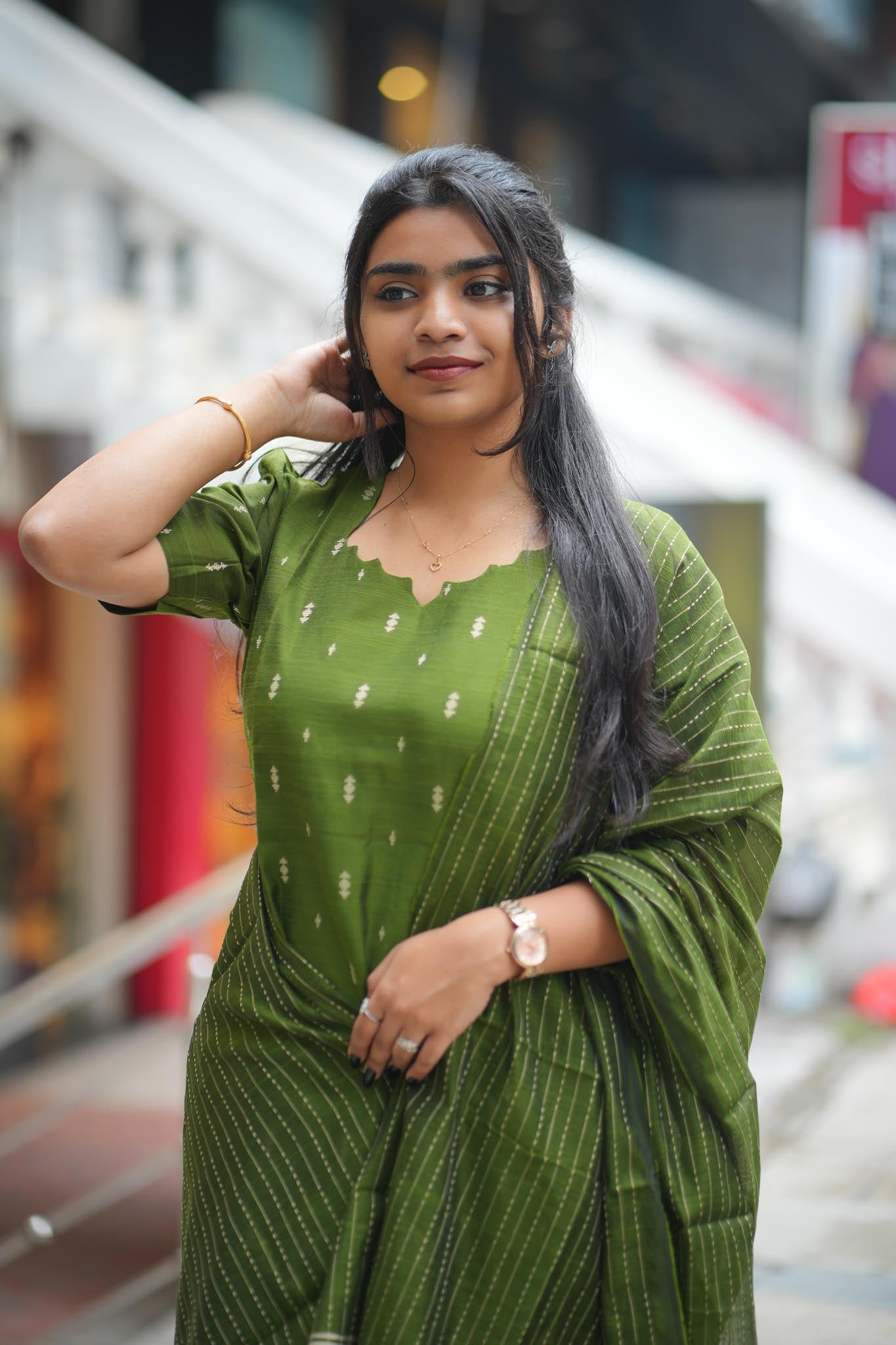 Olive Luxury Raw Silk Kurti Pant Dupatta Set – Minimal & Elegant