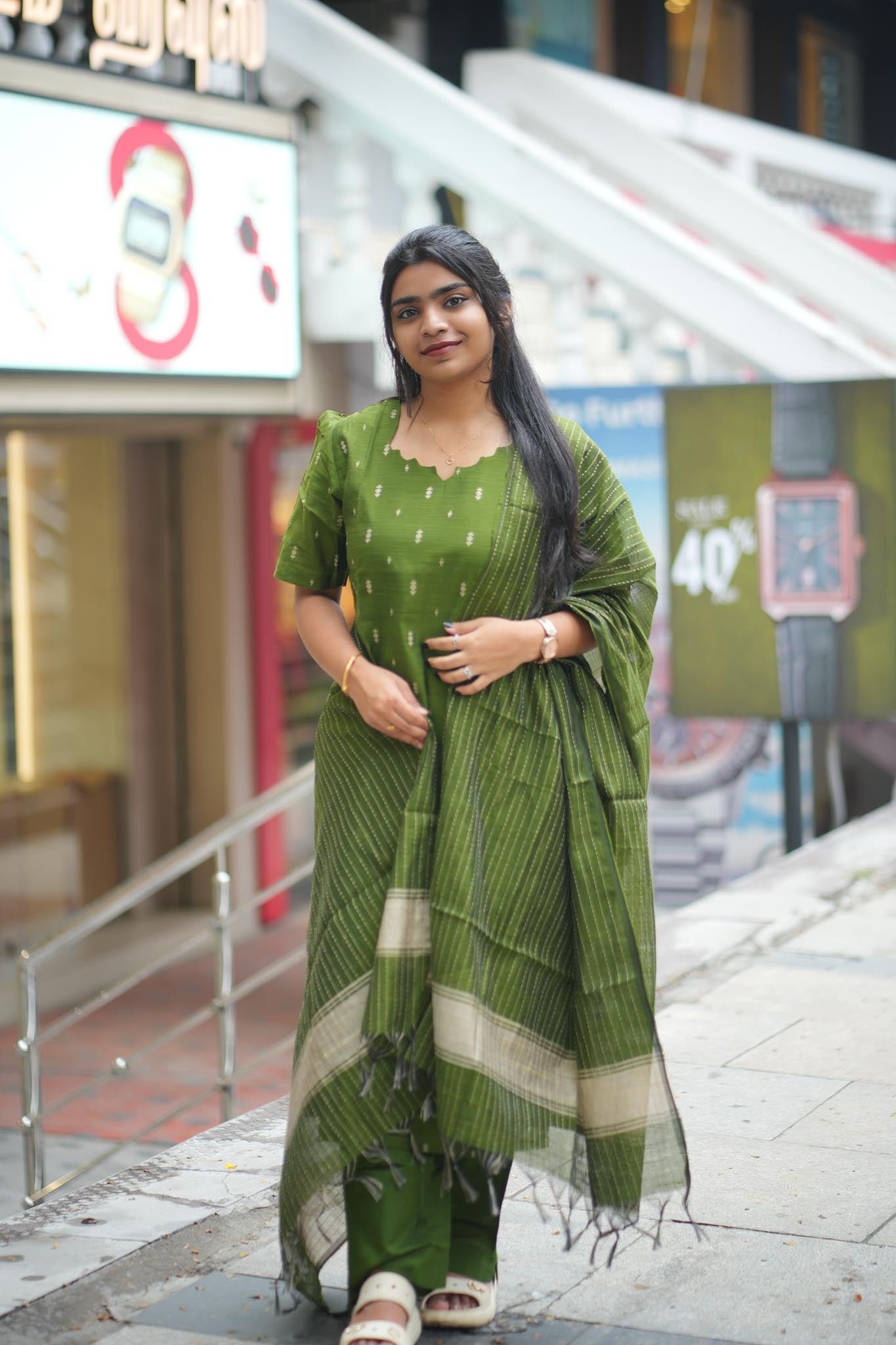 Olive Luxury Raw Silk Kurti Pant Dupatta Set – Minimal & Elegant