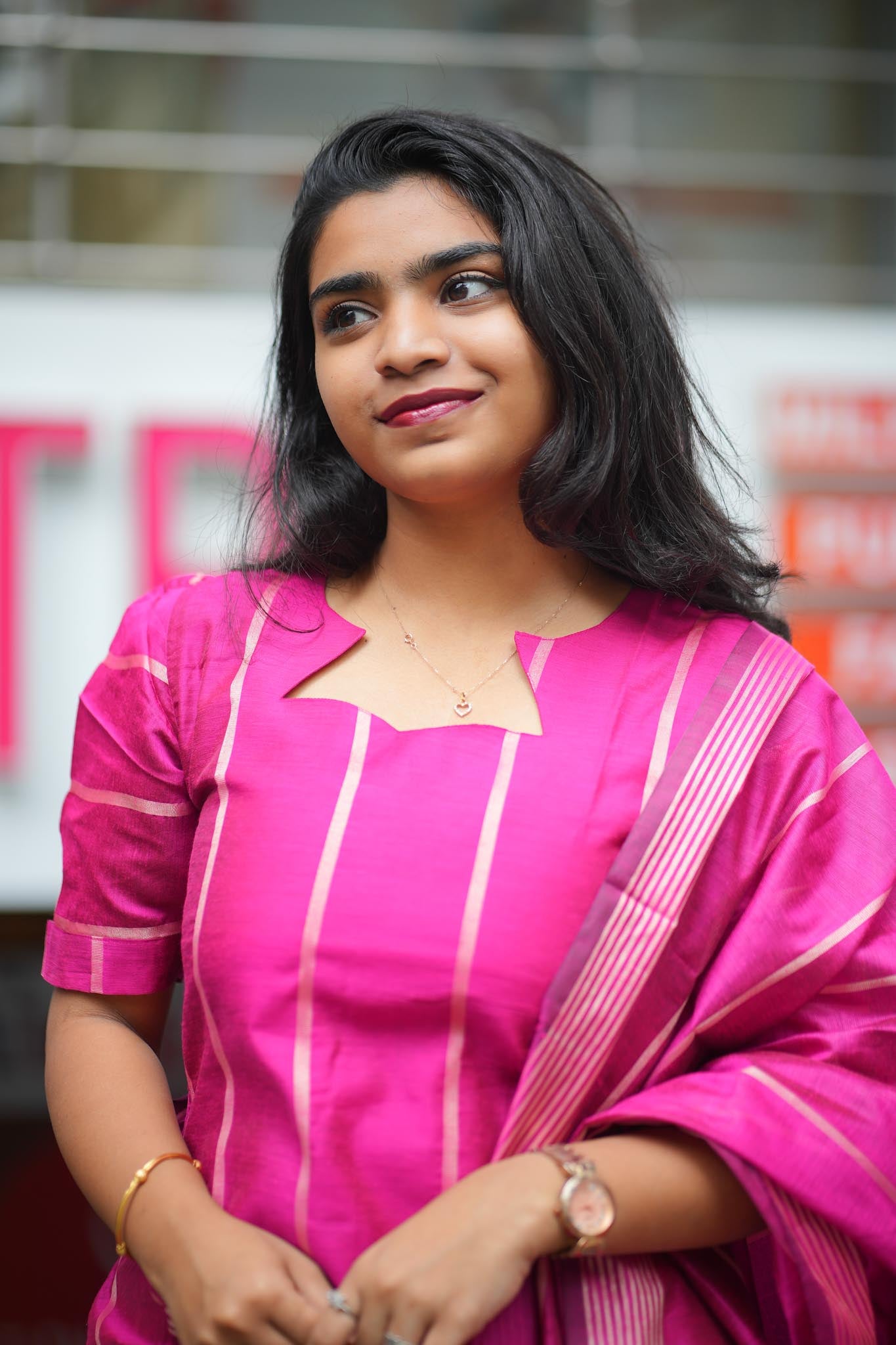 Magenta Glow Silk Cotton Kurti Set – Zari Woven Elegance