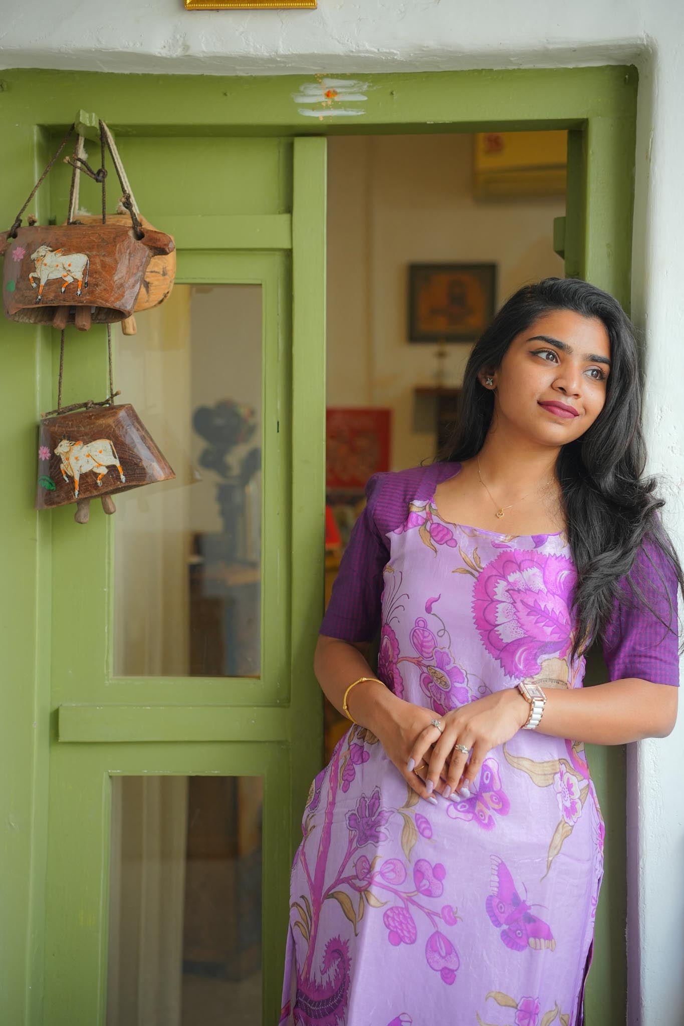 Lilac & Purple Kurti Pant Set – Silk Top with Handloom Cotton Pant