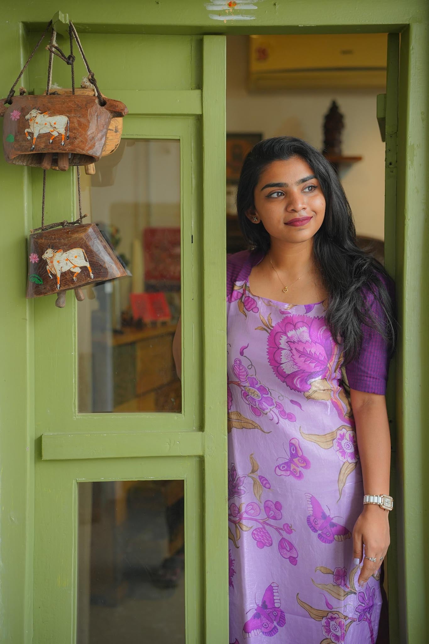 Lilac & Purple Kurti Pant Set – Silk Top with Handloom Cotton Pant