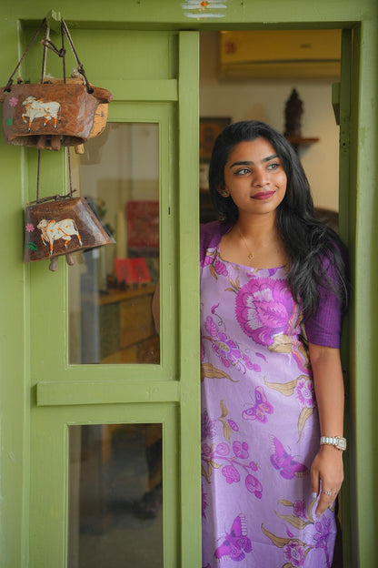 Lilac & Purple Kurti Pant Set – Silk Top with Handloom Cotton Pant