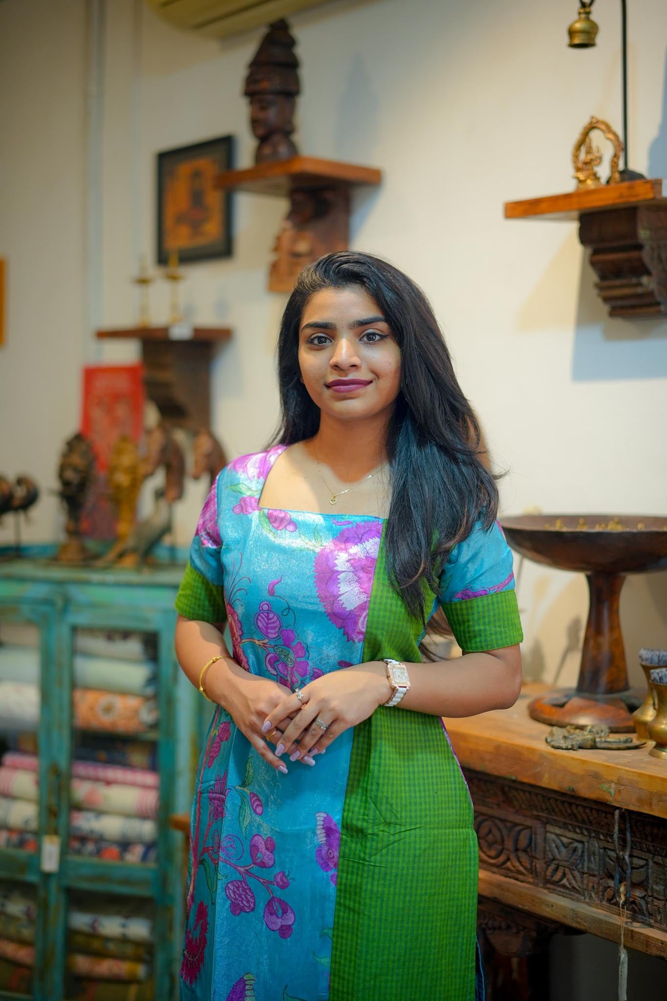 Neela Nila Emerald-Teal Kurti Pant Co-Ord Set | Minimal Luxury Prints