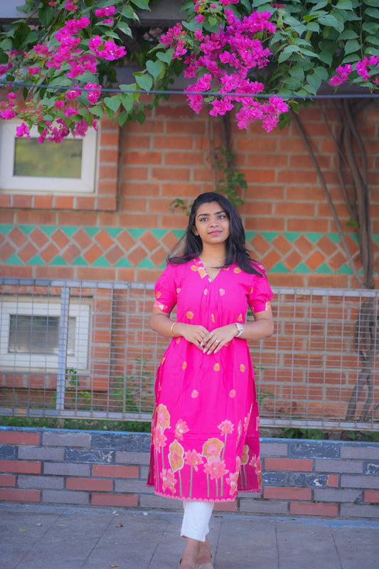 Pretty in Pink Cotton Dress – Floral Printed Everyday Wear