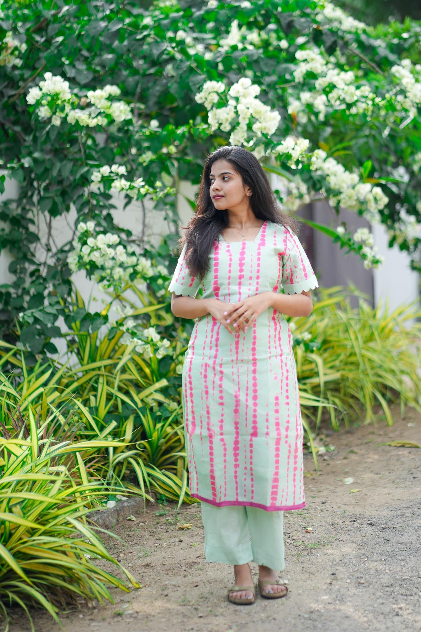 Light Green & Pink Floral Tussar 3-Piece Suit Set