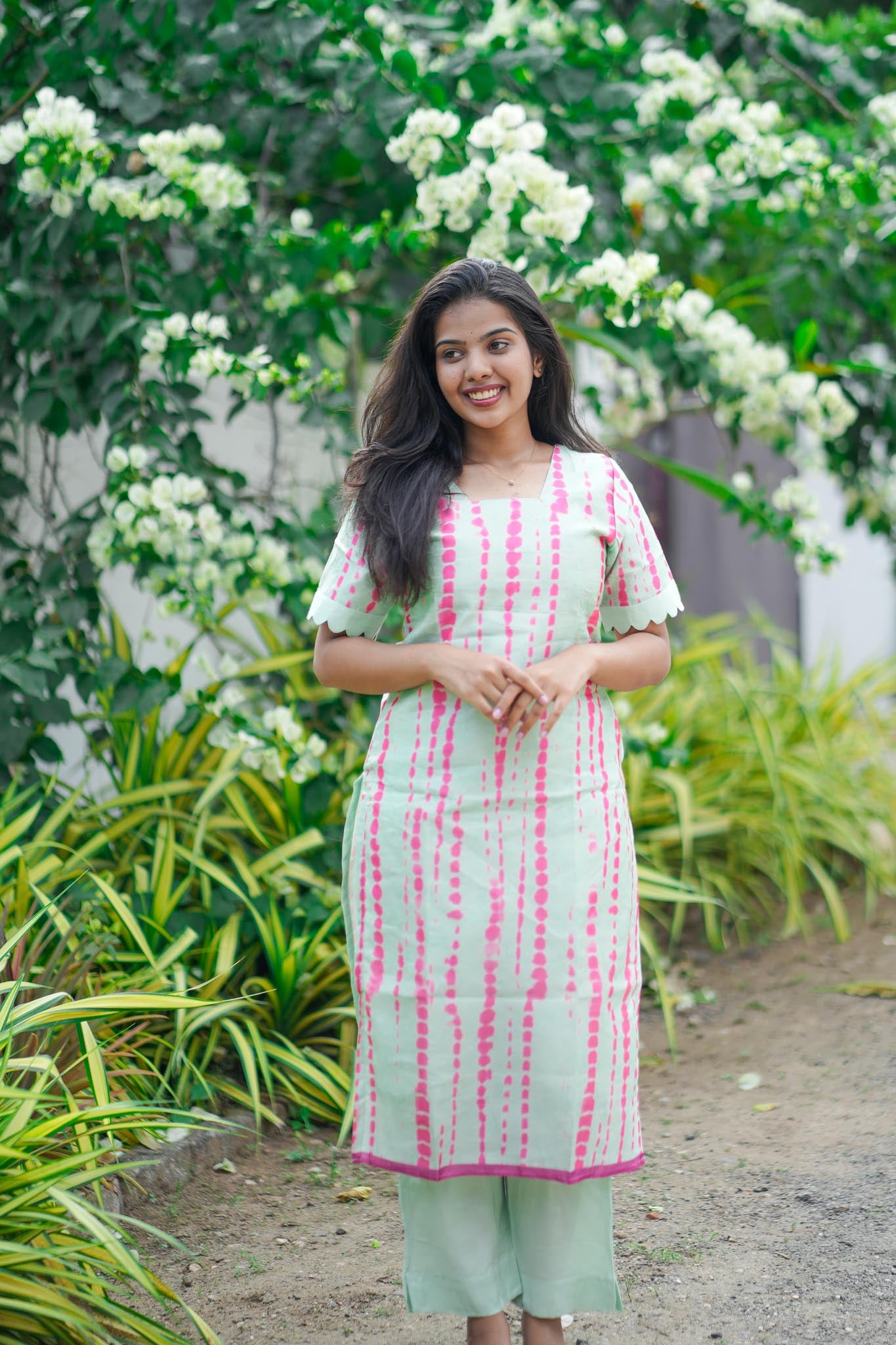 Light Green & Pink Floral Tussar 3-Piece Suit Set