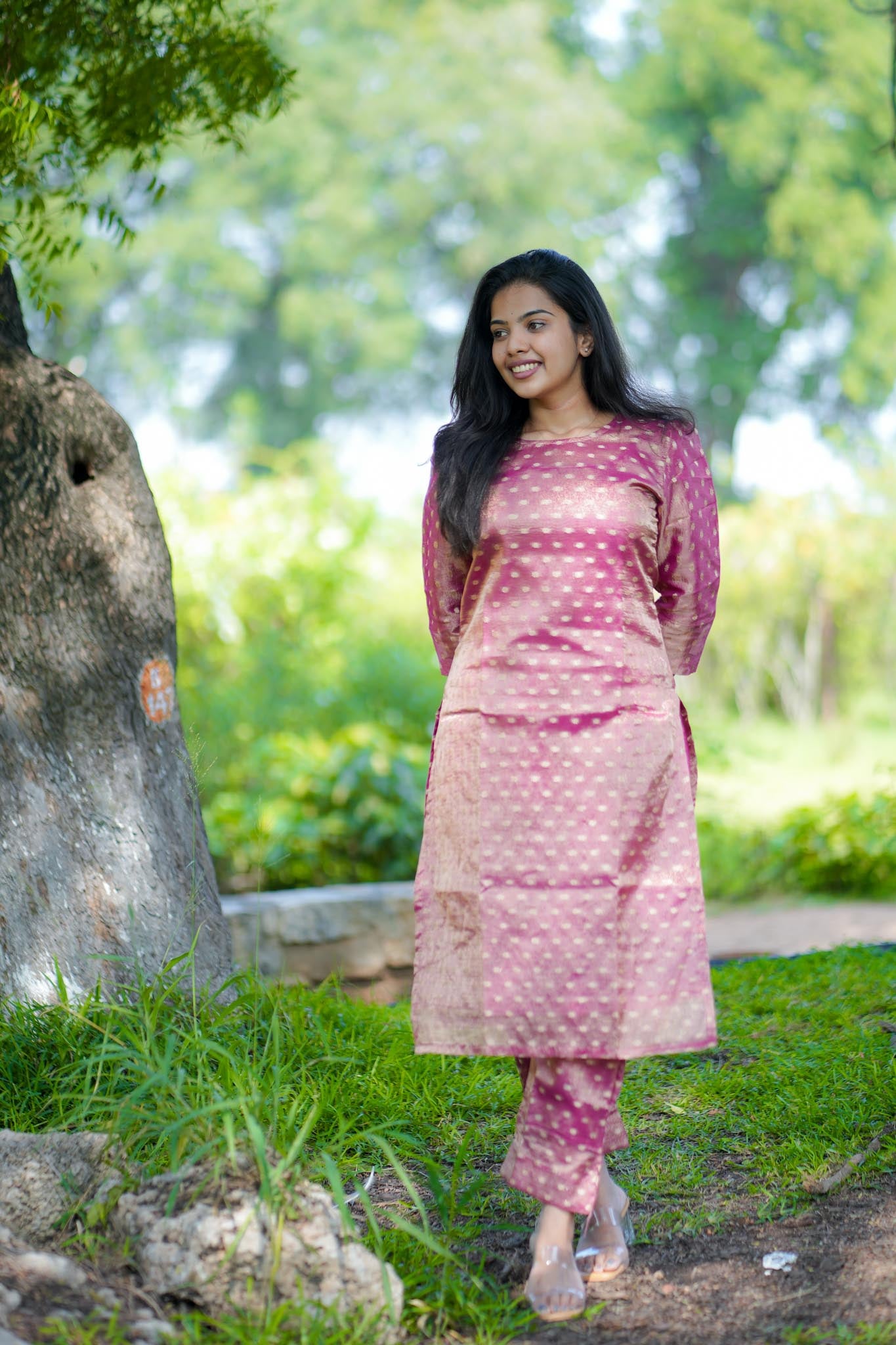 Pink Crush Banarasi Tissue Silk Suit Set with Zari & Buti Work